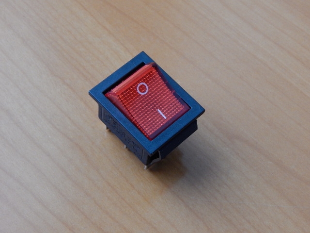 Переключатель KCD2-201N/6P OFF-ON красный 250V 16A (с подсветкой)  36-2350