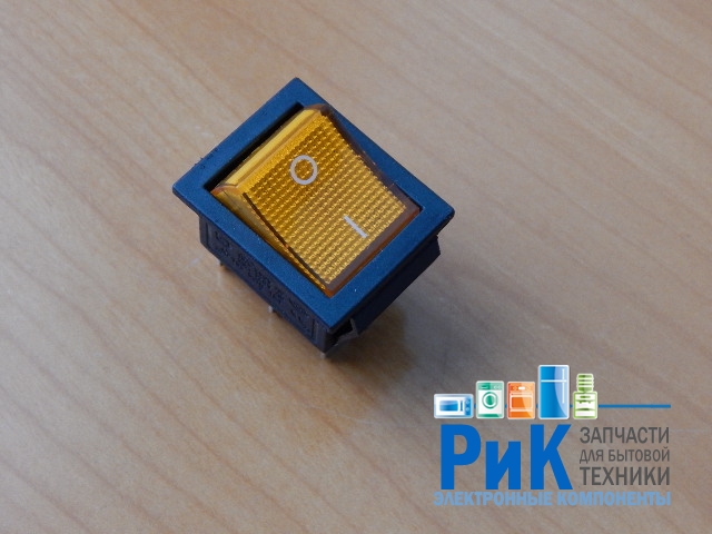 Переключатель KCD2-201N/6P OFF-ON желтый 250V 16A (с подсветкой)  36-2353