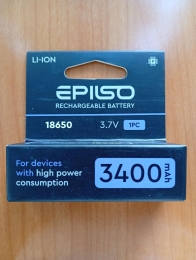 Аккумулятор Epilso 18650 Li-ion  3.7v 3400mAh с защитой