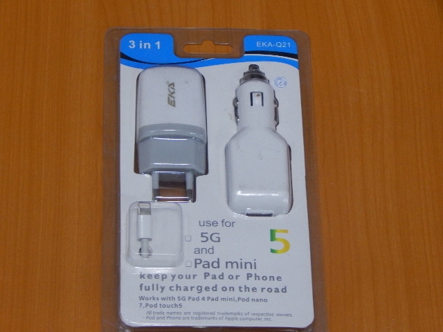 Зарядное устройство 220V;12V;USB/5V 1.0A (iPad; iPhone) (3 in1) EKA-Q21