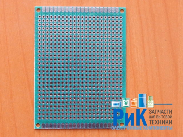 Макетная плата односторонняя 60x80x1.6mm, шаг 2.54mm