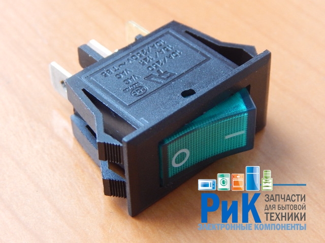 Переключатель KCD3-B2D-101N11CEB OFF-ON зеленый 250V 10A (с подсветкой)